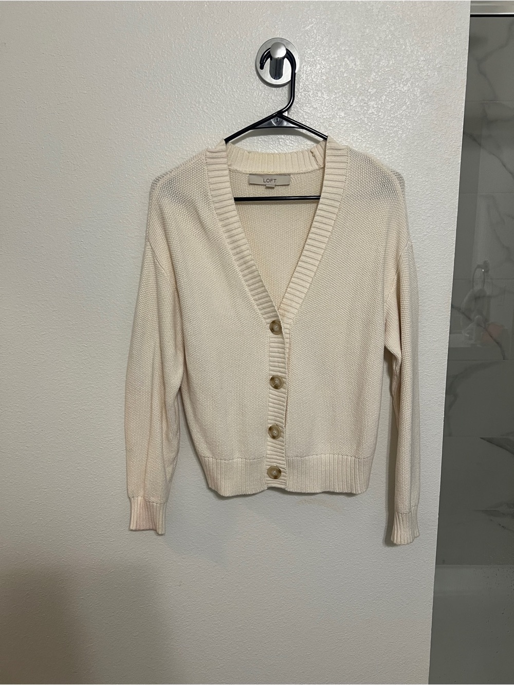 LOFT Cream Button-Front V-Neck Women's Cardigan